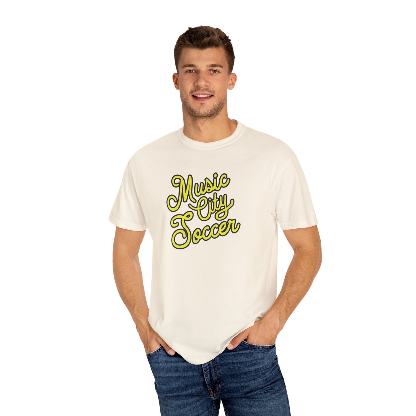 Music City Soccer Script Garment-Dyed T-shirt