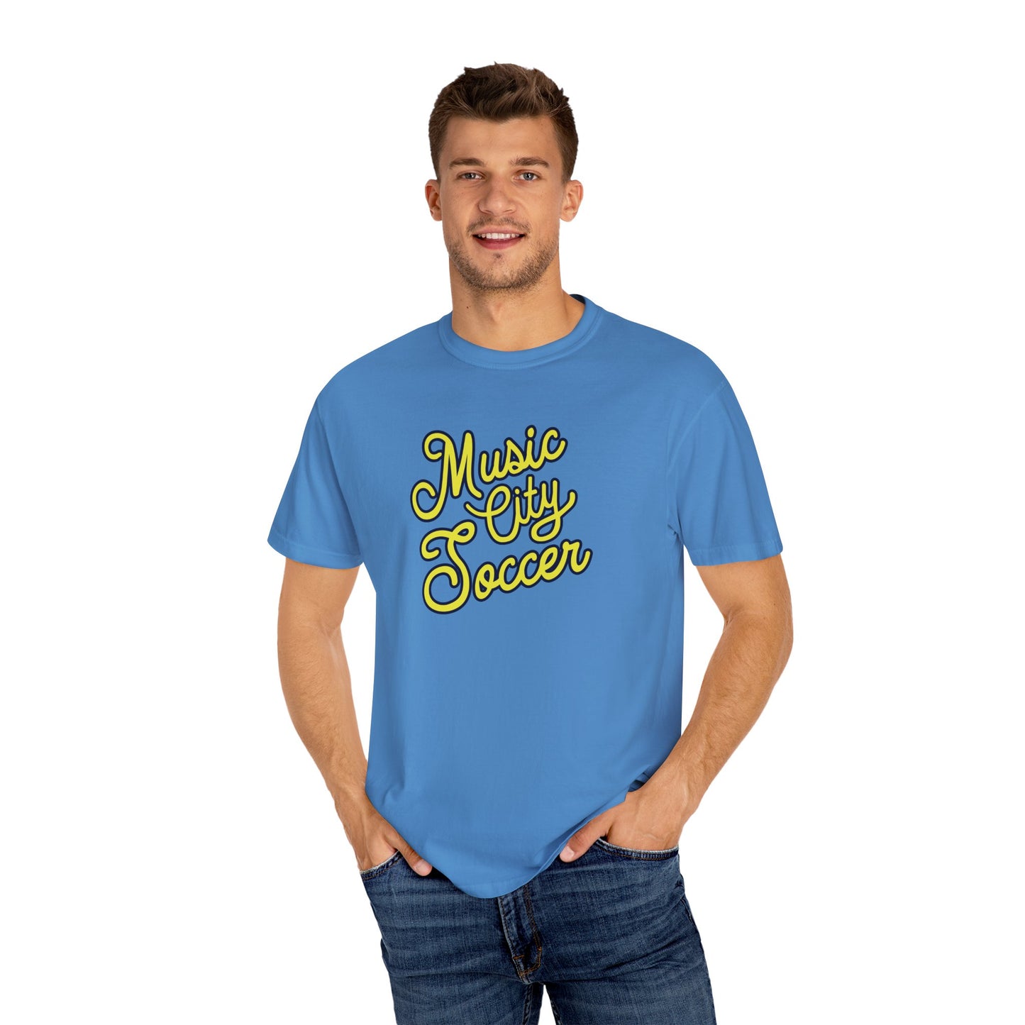 Music City Soccer Script Garment-Dyed T-shirt