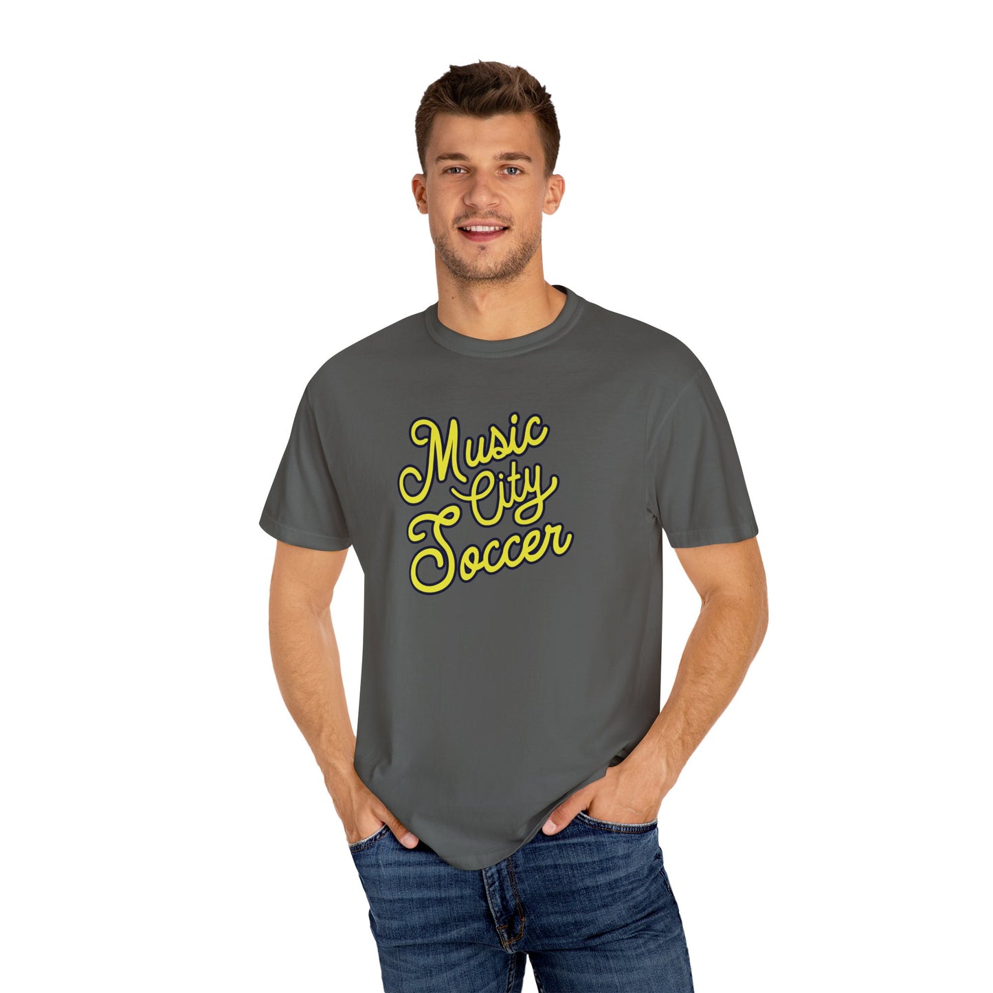 Music City Soccer Script Garment-Dyed T-shirt