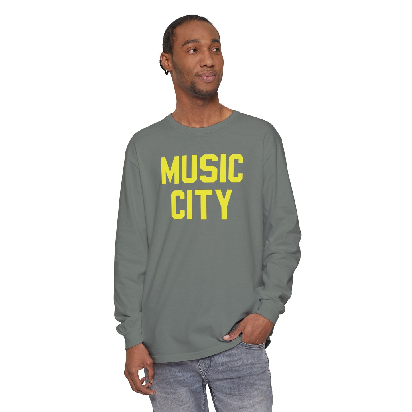 Music City Blocky Unisex Garment-dyed Long Sleeve T-Shirt