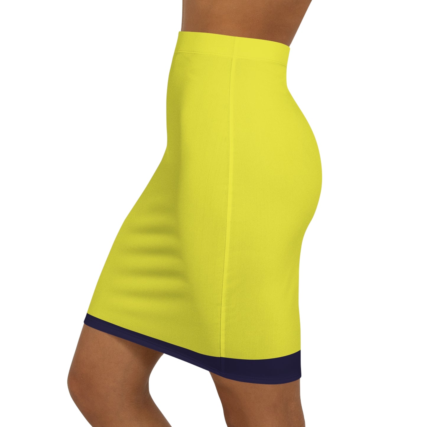 GOLD with Blue Stripe Mid-Waist Pencil Skirt