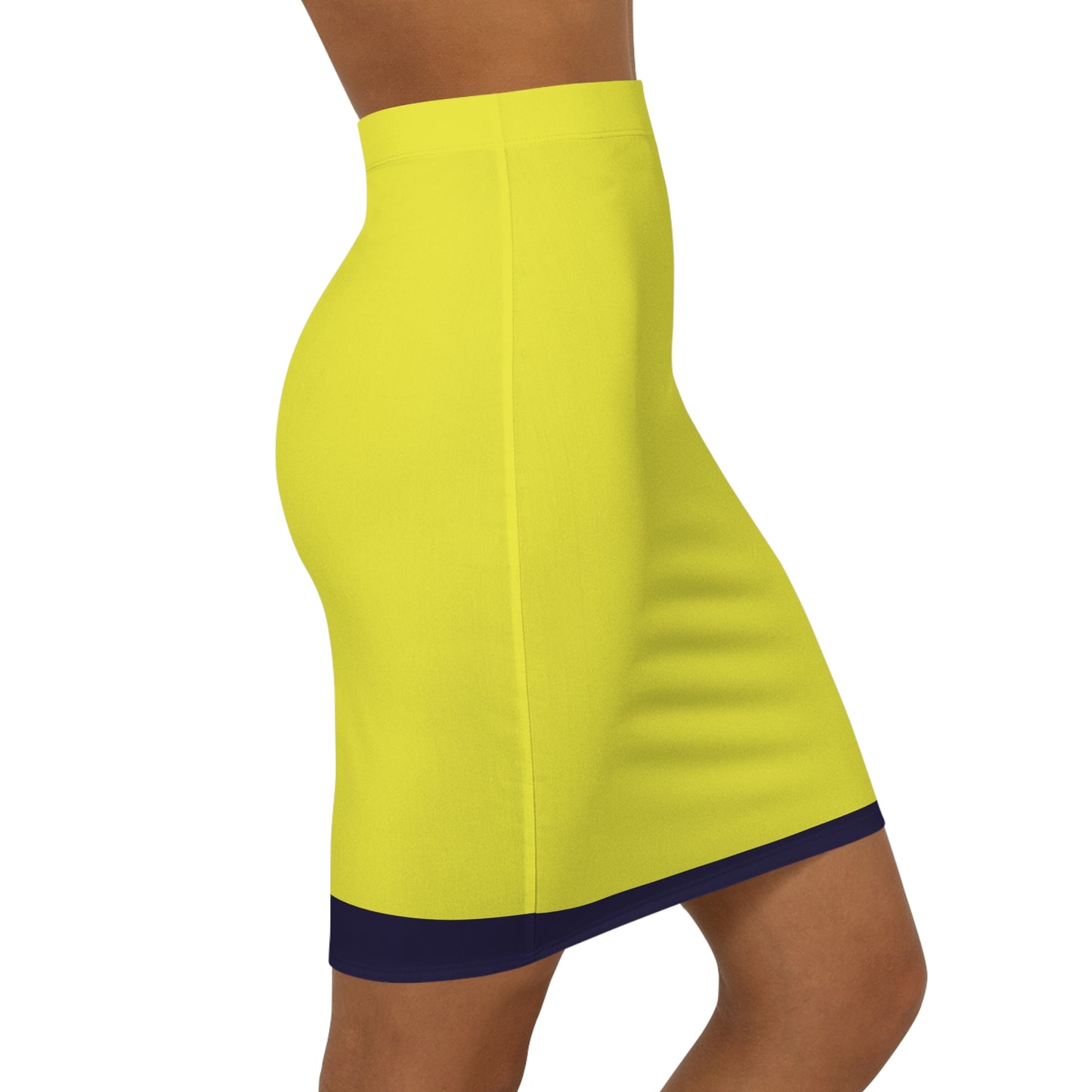 GOLD with Blue Stripe Mid-Waist Pencil Skirt