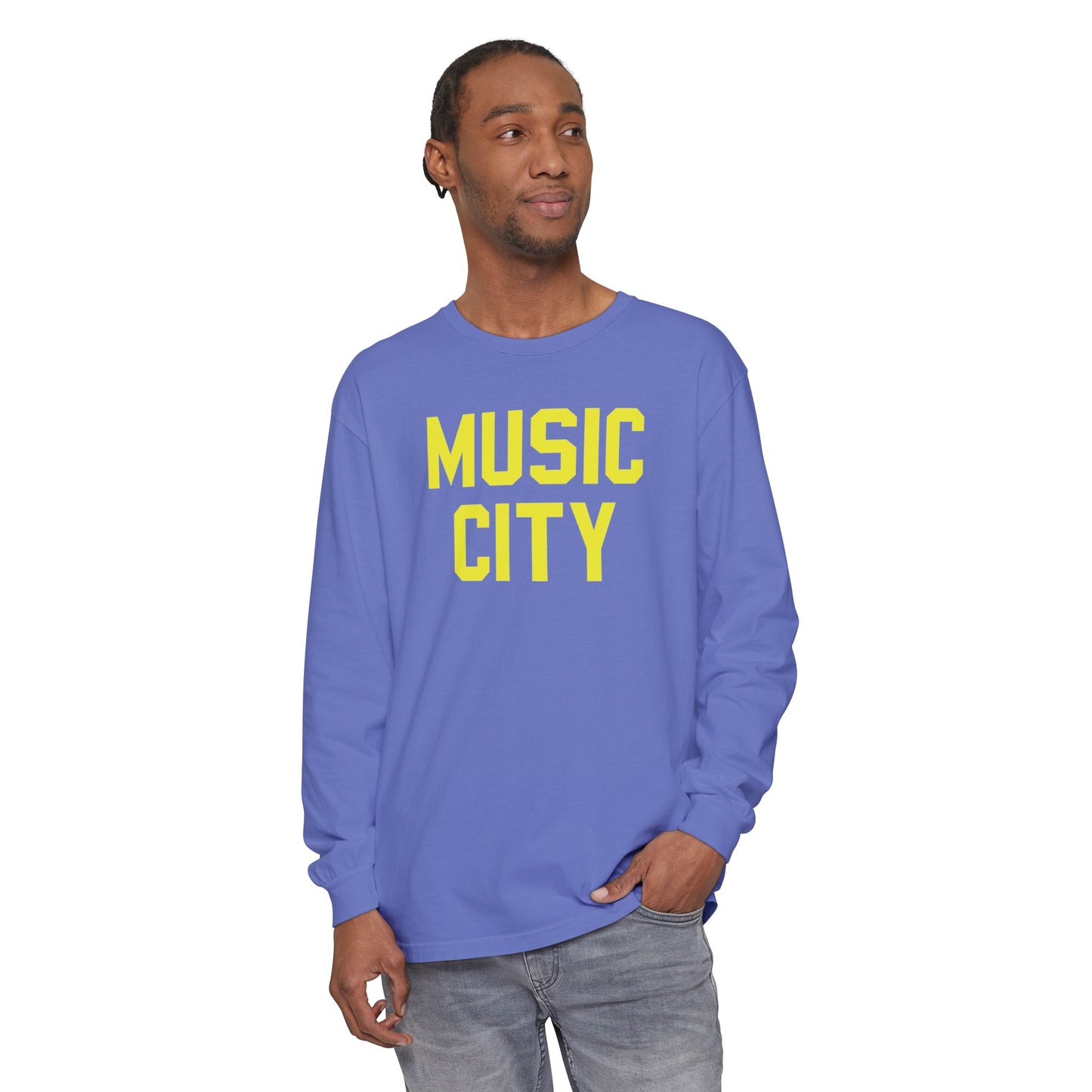 Music City Blocky Unisex Garment-dyed Long Sleeve T-Shirt