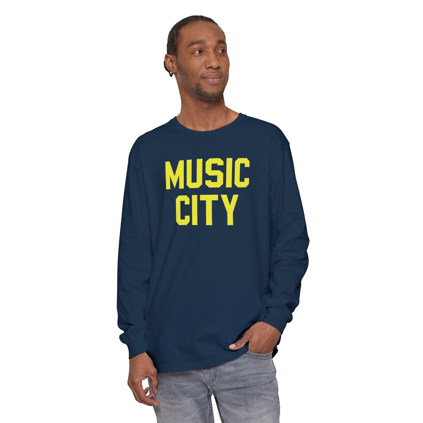 Music City Blocky Unisex Garment-dyed Long Sleeve T-Shirt