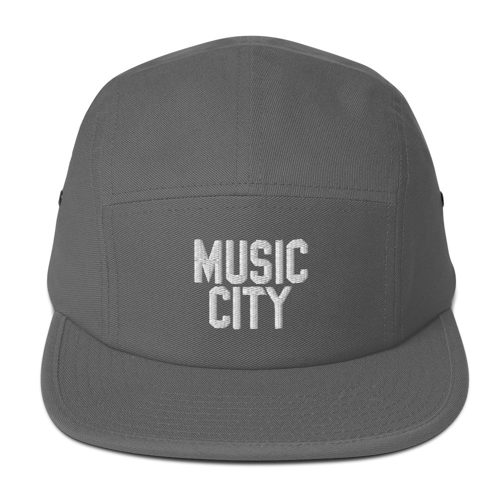 Music City Basic Text White Five Panel Cap