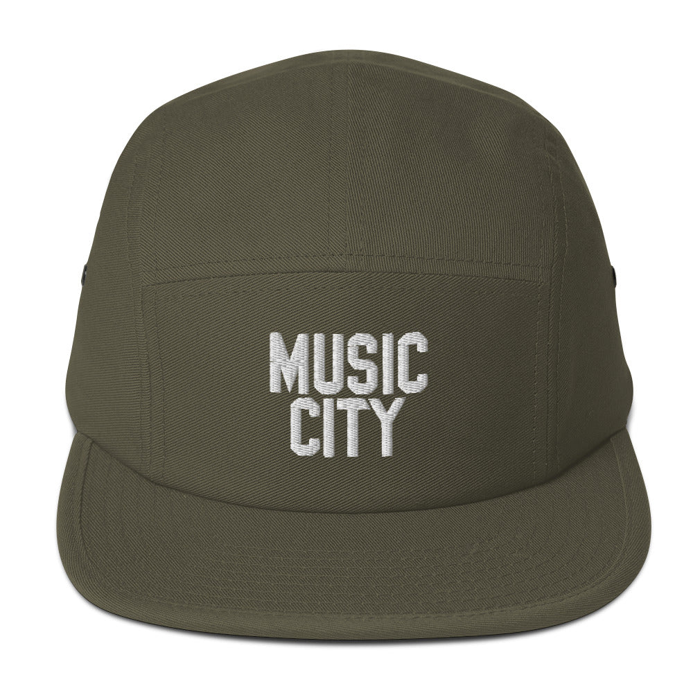 Music City Basic Text White Five Panel Cap