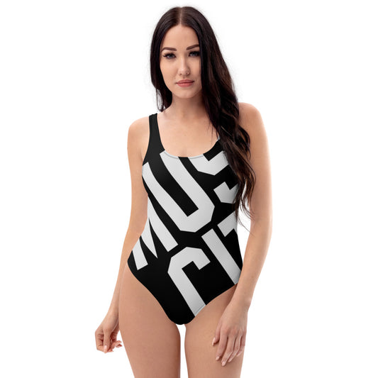 Music City Basic Text One-Piece Swimsuit