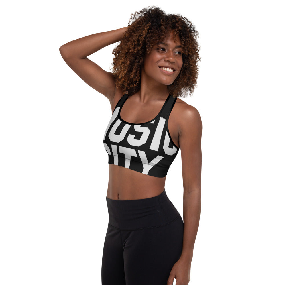 Music City Basic Text Padded Sports Bra