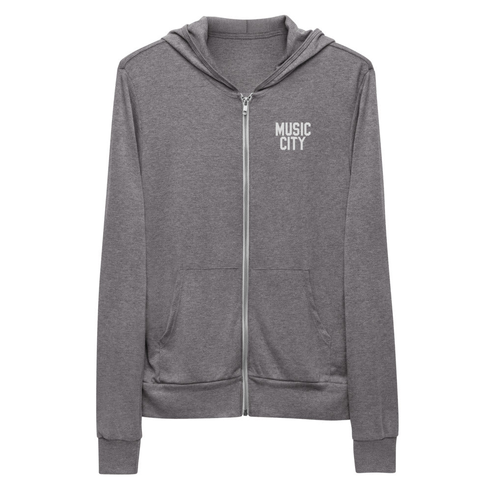 Music City Basic Text Monochrome Lightweight zip hoodie